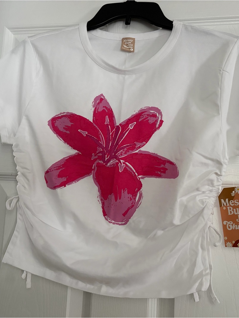 White Tee with Pink Floral Graphic